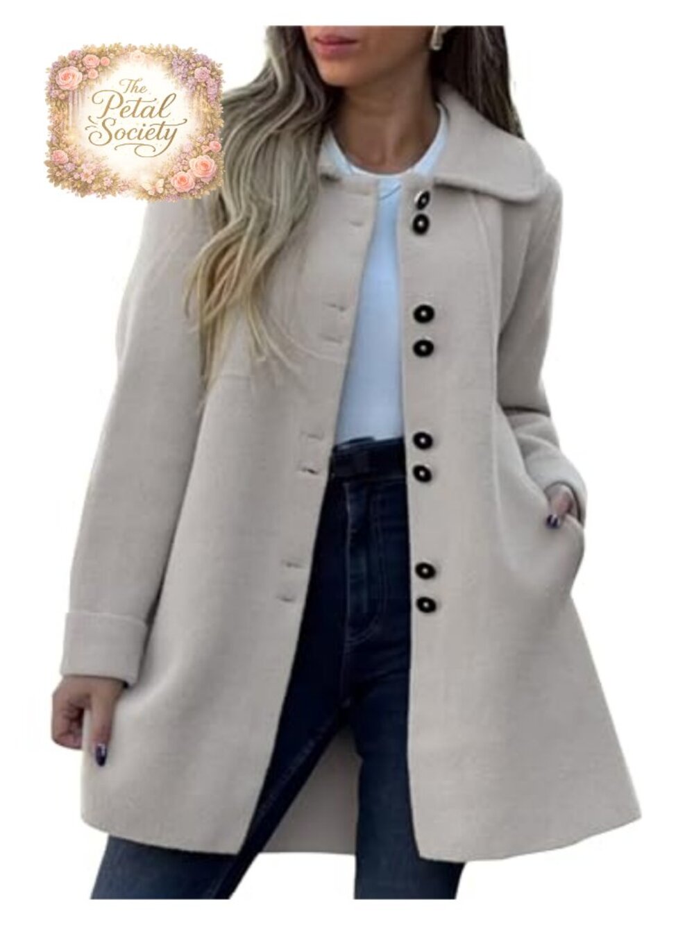 Women's Winter Wool Blend Pea Coat Button Front Career Workwear